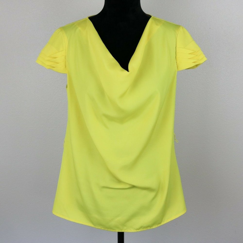 Yellow Merona Medium Cap Sleeve Blouse/Top Pleated/Retro Sleeves Polyester